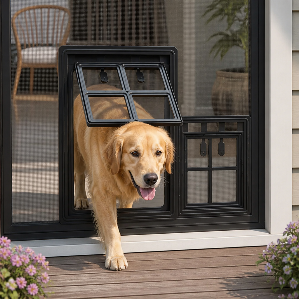 Ortekor Lockable Two-Way Roller Pet Screen Door (Fits Most Screens)