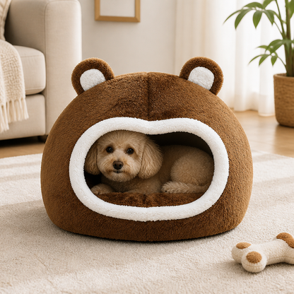 Ortekor Long Plush Hooded Pet Cave Bed