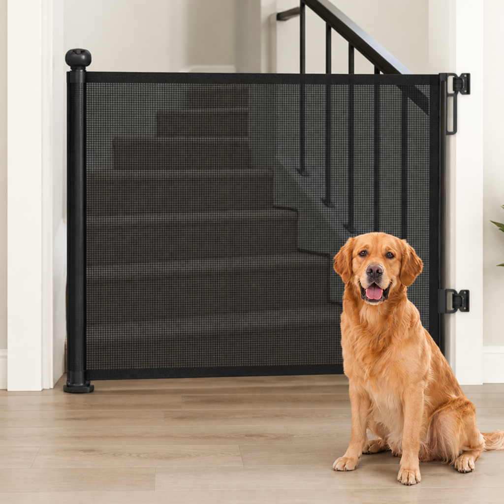 Ortekor No-Drill Adjustable Retractable Mesh Pet Gate