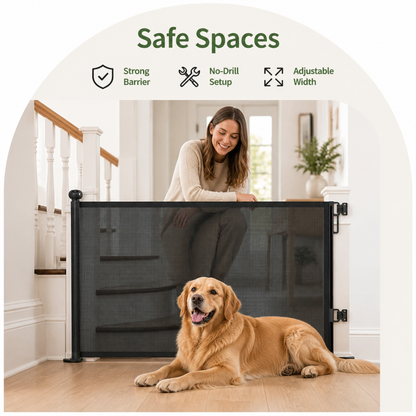 Ortekor No-Drill Adjustable Retractable Mesh Pet Gate