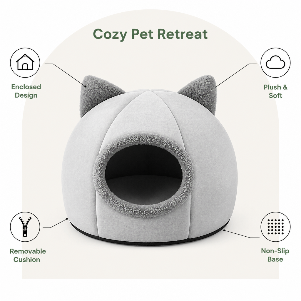 Ortekor Non-Slip Plush Cat Cave Bed (Removable Cushion)