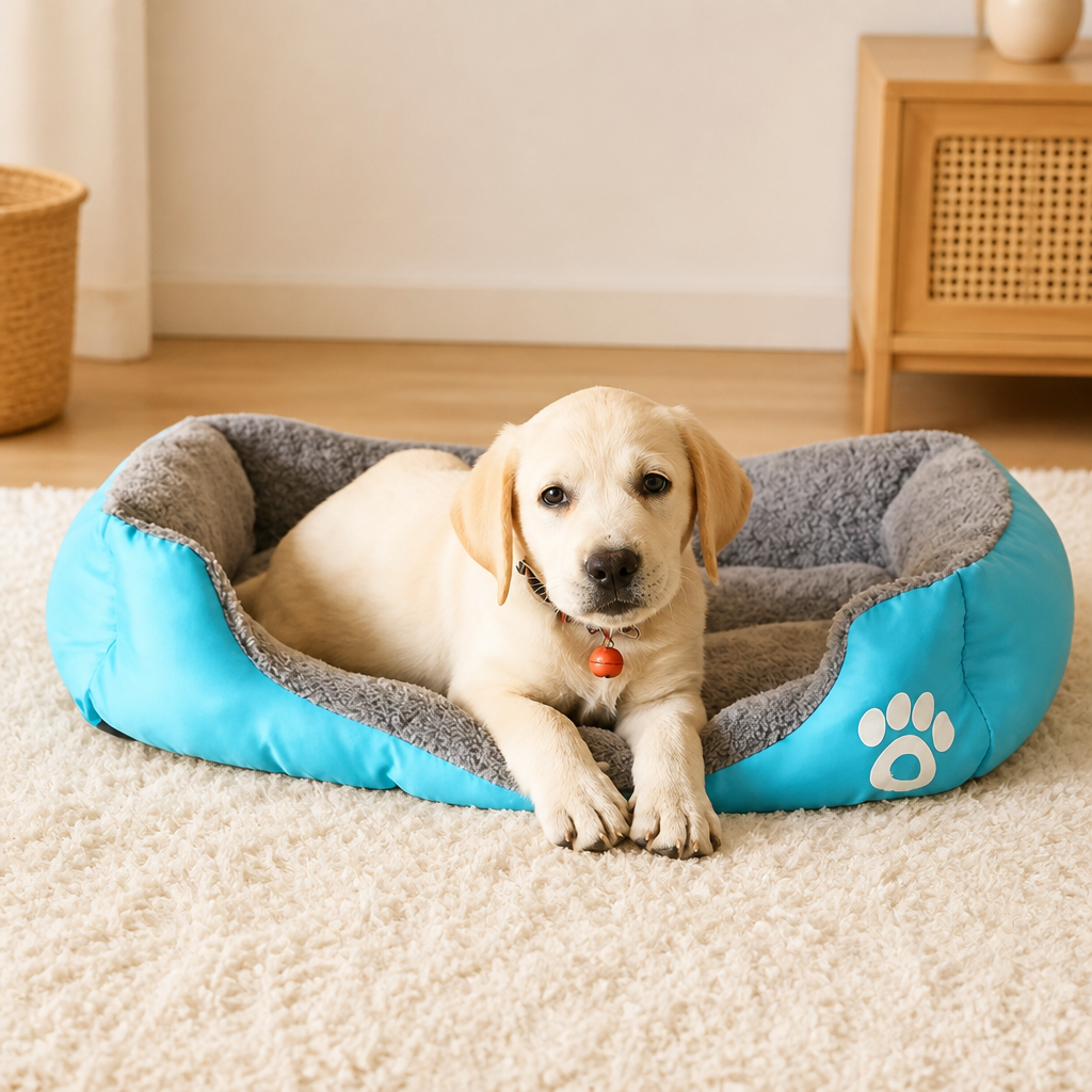 Ortekor Paw-Print Plush Washable Pet Bed (Removable Cover)