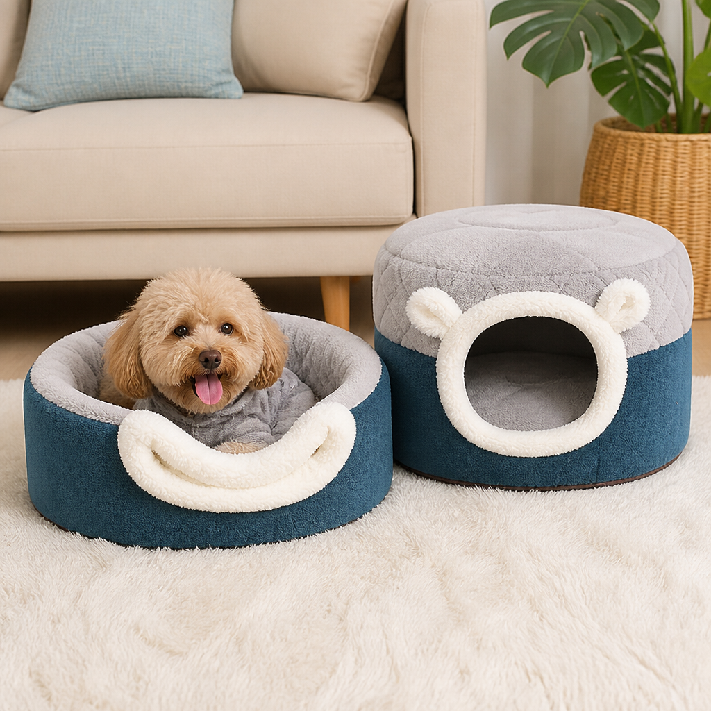 Ortekor Plush Convertible Pop-Top Pet Bed (Removable Cushion)