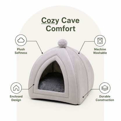 Ortekor Plush Coral Velvet Cat & Small Dog Cave Bed (Machine-Washable)