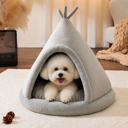 Ortekor Plush Coral Velvet & Cotton-Filled Pet Teepee