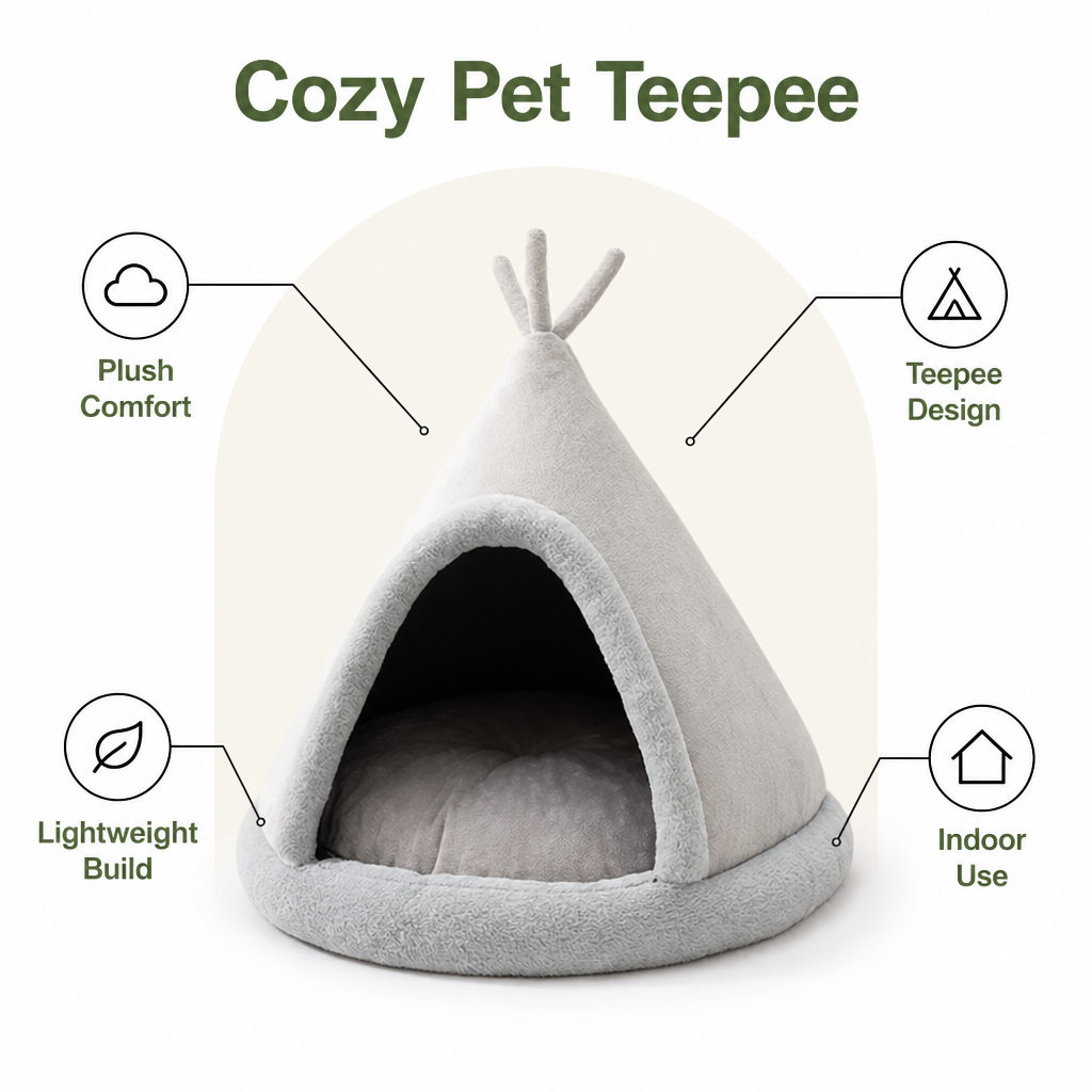 Ortekor Plush Coral Velvet & Cotton-Filled Pet Teepee