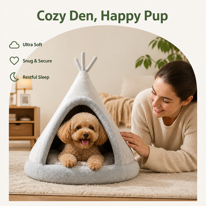Ortekor Plush Coral Velvet & Cotton-Filled Pet Teepee