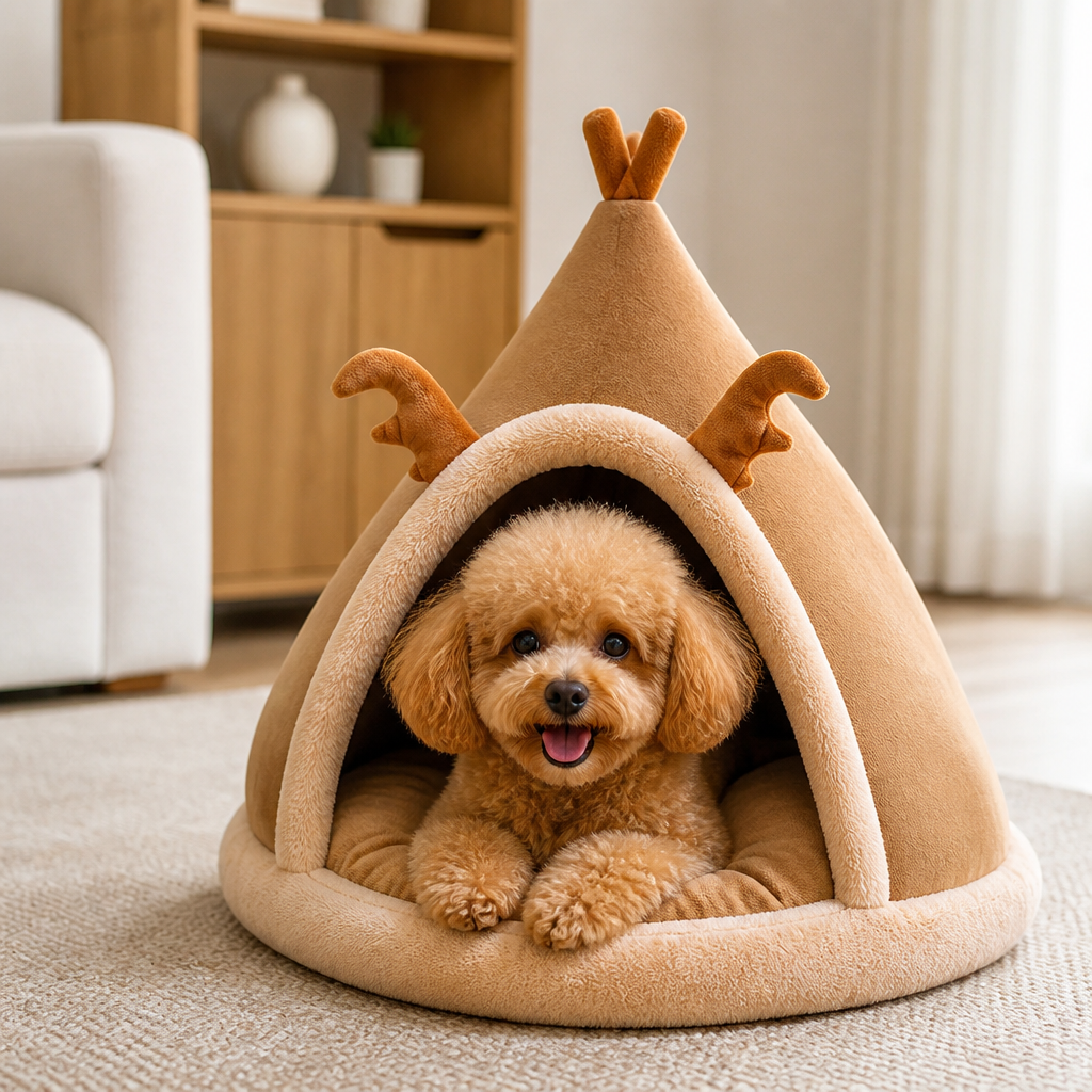 Ortekor Plush Coral Velvet & Cotton-Filled Pet Teepee