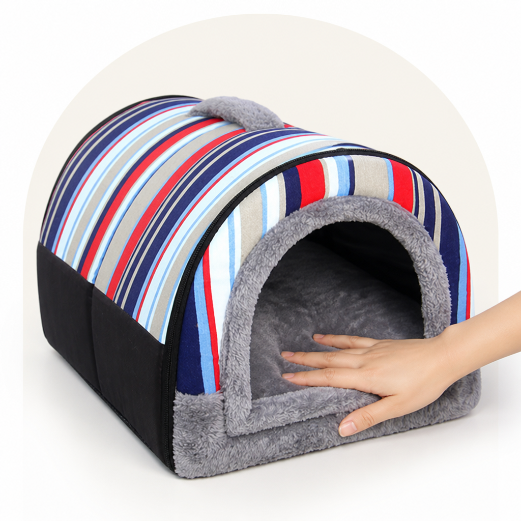 Ortekor Plush Insulated Half-Closed Dog Bed (Machine Washable Cover)
