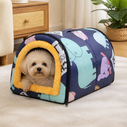 Ortekor Plush Insulated Half-Closed Dog Bed (Machine Washable Cover)