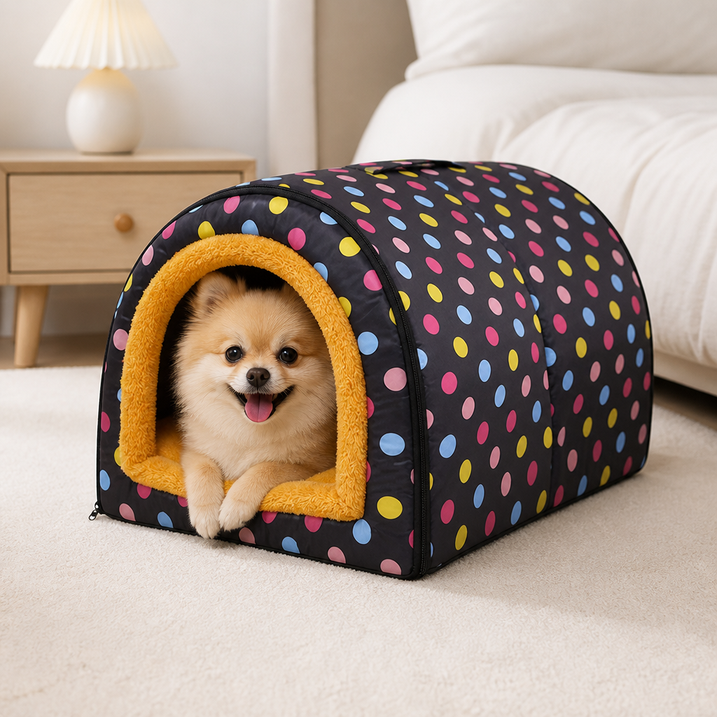 Ortekor Plush Insulated Half-Closed Dog Bed (Machine Washable Cover)