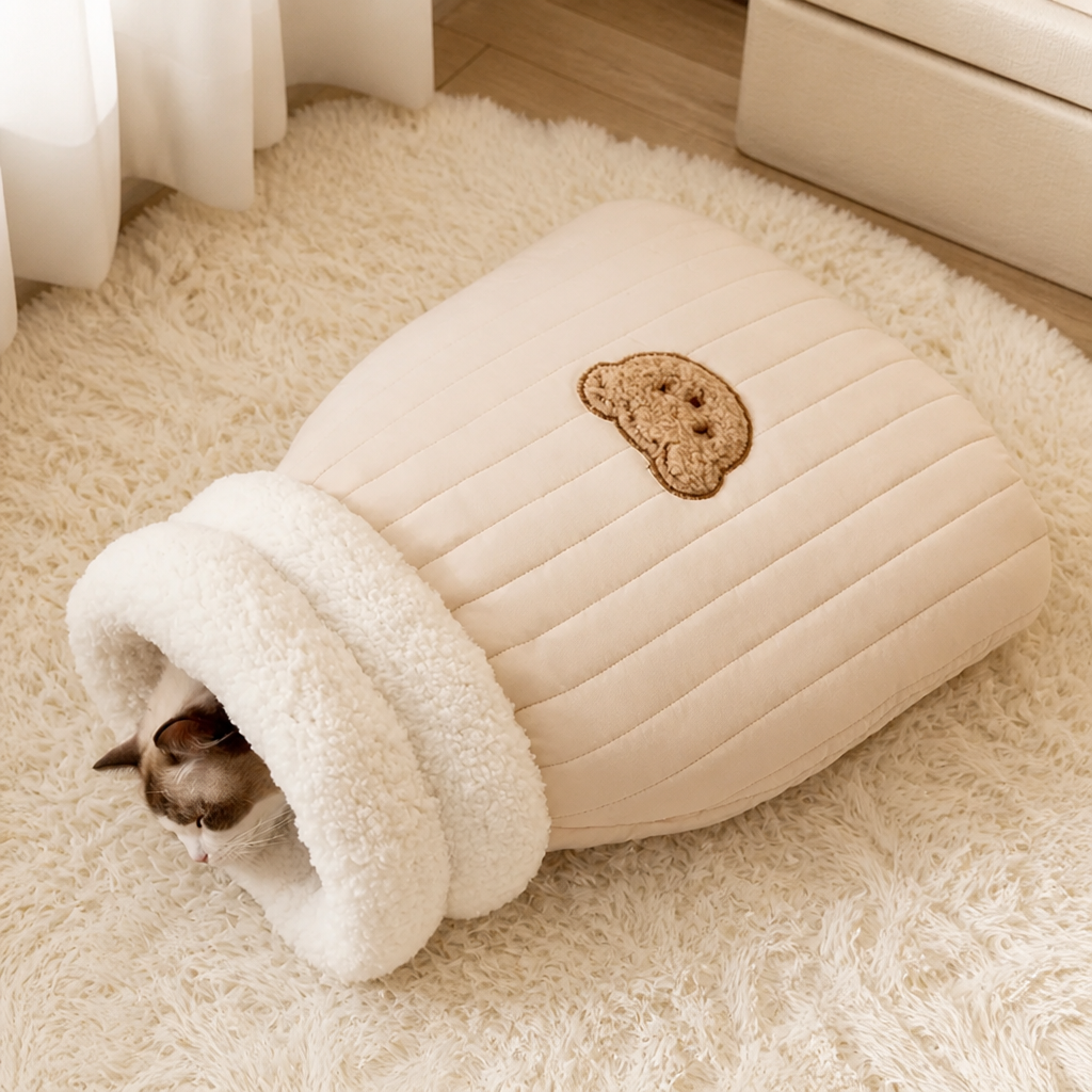Ortekor Plush Semi-Enclosed Windproof Pet Sleeping Bag (For Small Cats & Dogs)