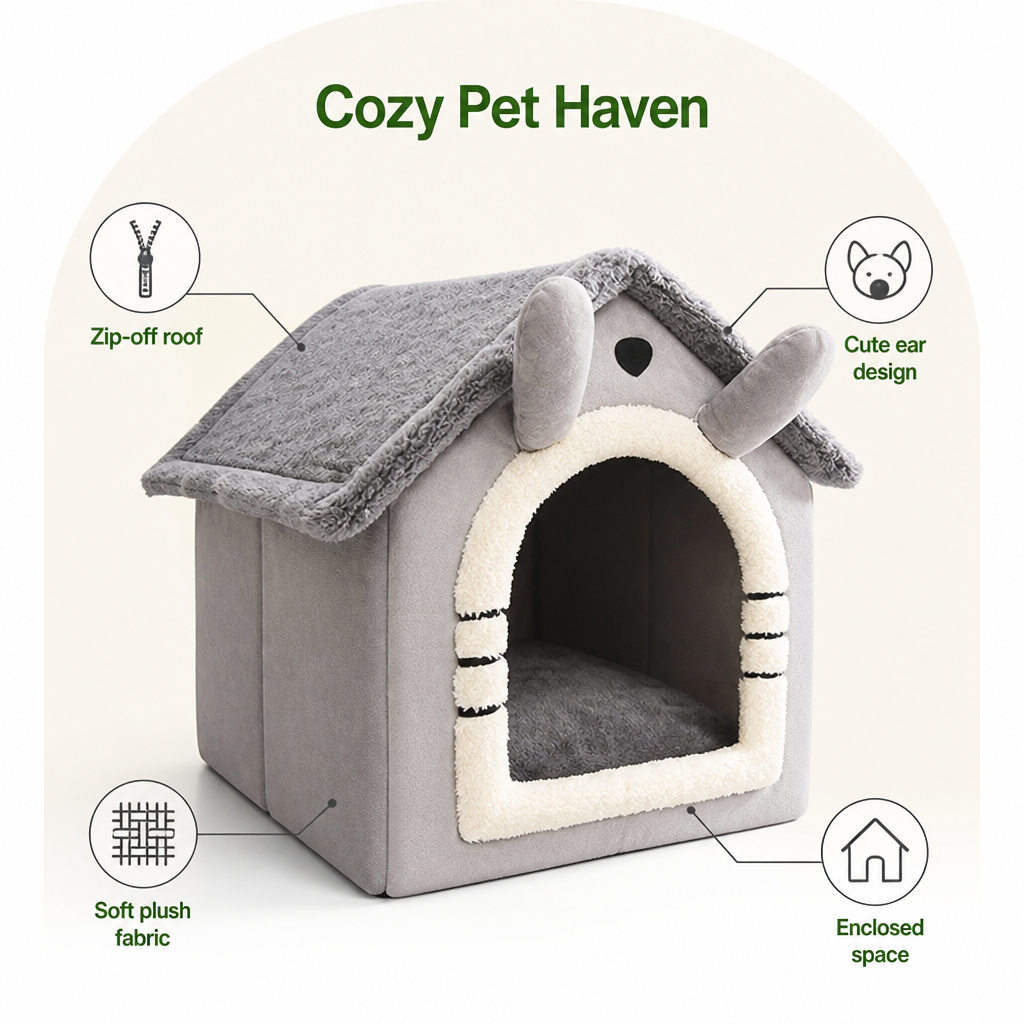 Ortekor Plush Warm House Dog Bed (Removable Cushion)