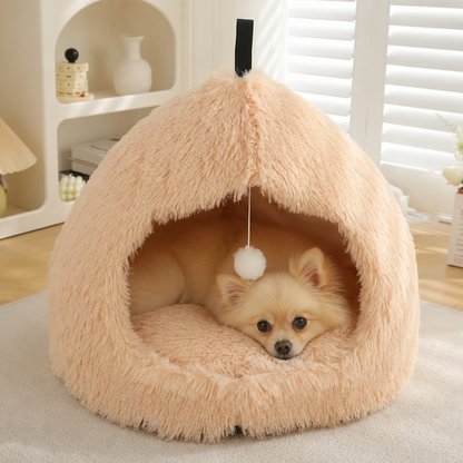 Ortekor Plush Warm Non-Slip Hooded Pet Bed