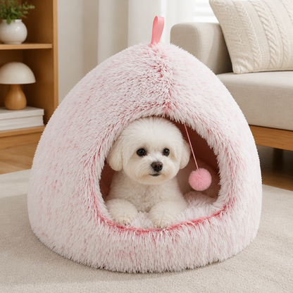 Ortekor Plush Warm Non-Slip Hooded Pet Bed