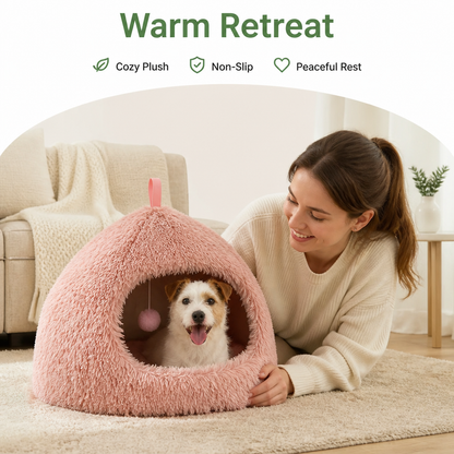 Ortekor Plush Warm Non-Slip Hooded Pet Bed