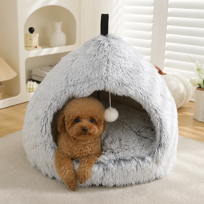Ortekor Plush Warm Non-Slip Hooded Pet Bed