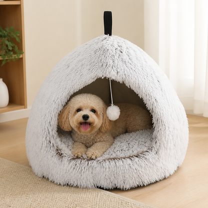 Ortekor Plush Warm Non-Slip Hooded Pet Bed