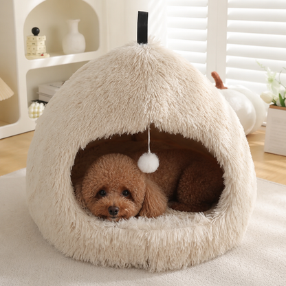 Ortekor Plush Warm Non-Slip Hooded Pet Bed