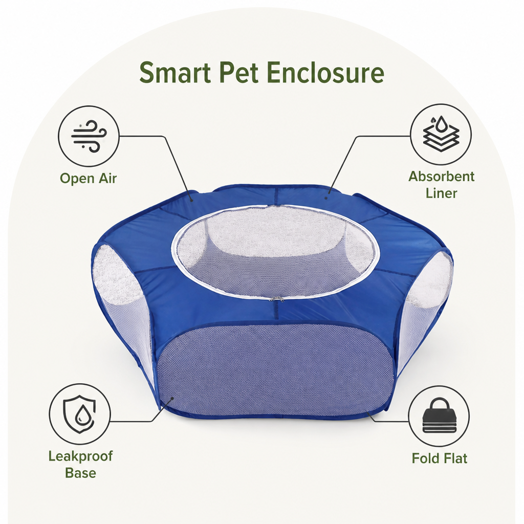 Ortekor Pop-Up & Foldable Transparent Mesh Pet Playpen (Water-Absorbing Liner)
