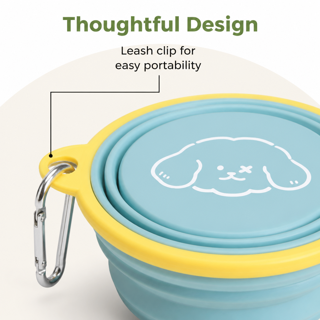 Ortekor Portable Collapsible Silicone Pet Bowl (Leash Clip)