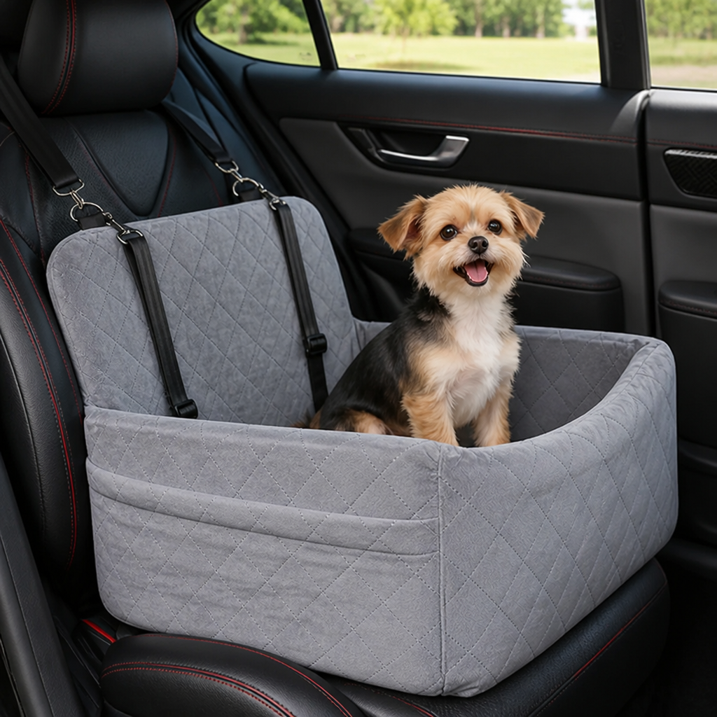 Ortekor Quilted Washable Oxford & Safety Belt Dog Car Seat (Removable Cushion)