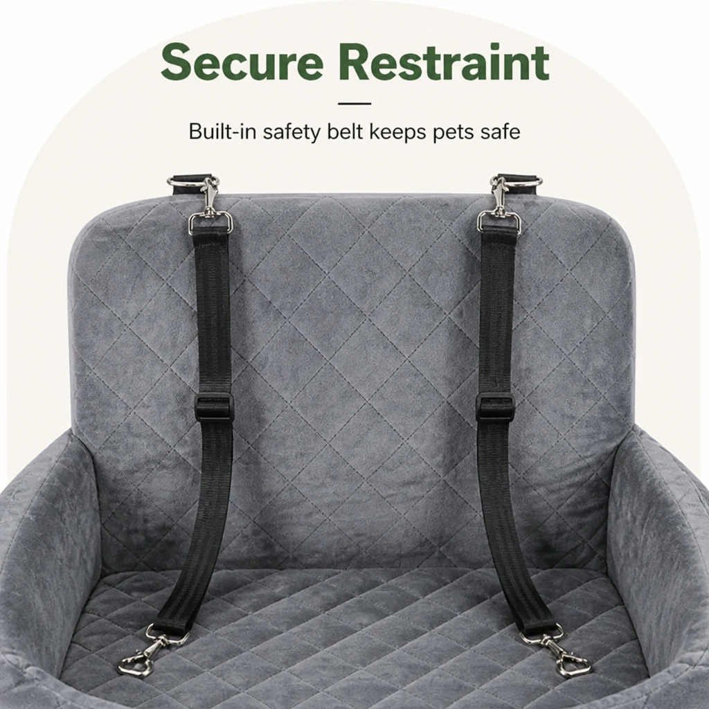 Ortekor Quilted Washable Oxford & Safety Belt Dog Car Seat (Removable Cushion)