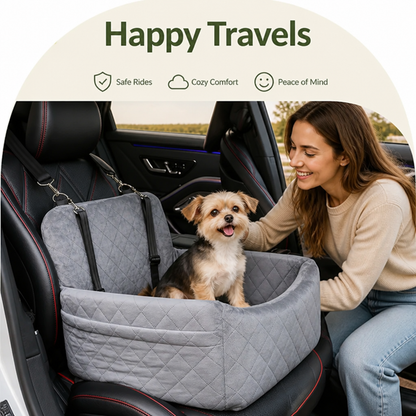Ortekor Quilted Washable Oxford & Safety Belt Dog Car Seat (Removable Cushion)