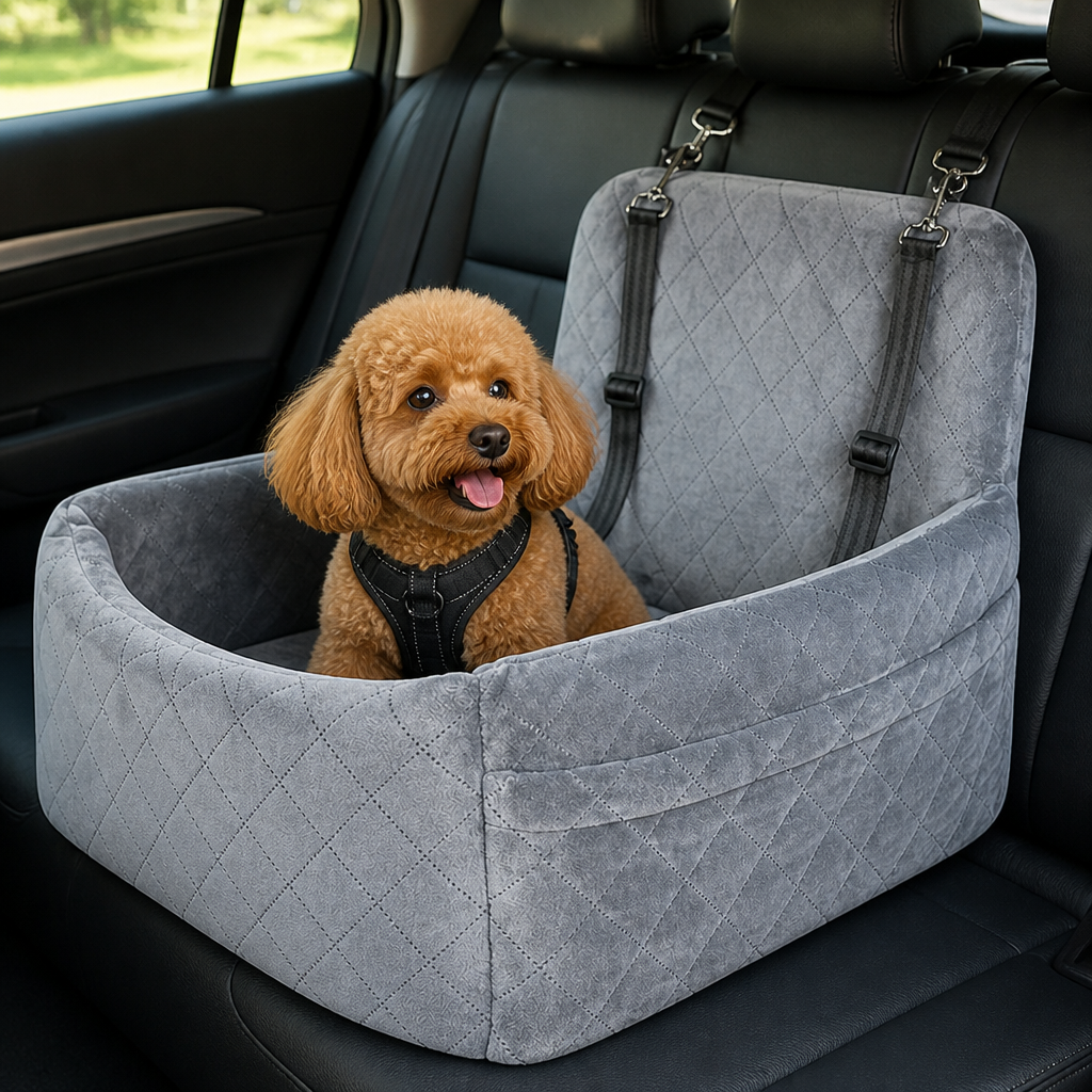 Ortekor Quilted Washable Oxford & Safety Belt Dog Car Seat (Removable Cushion)