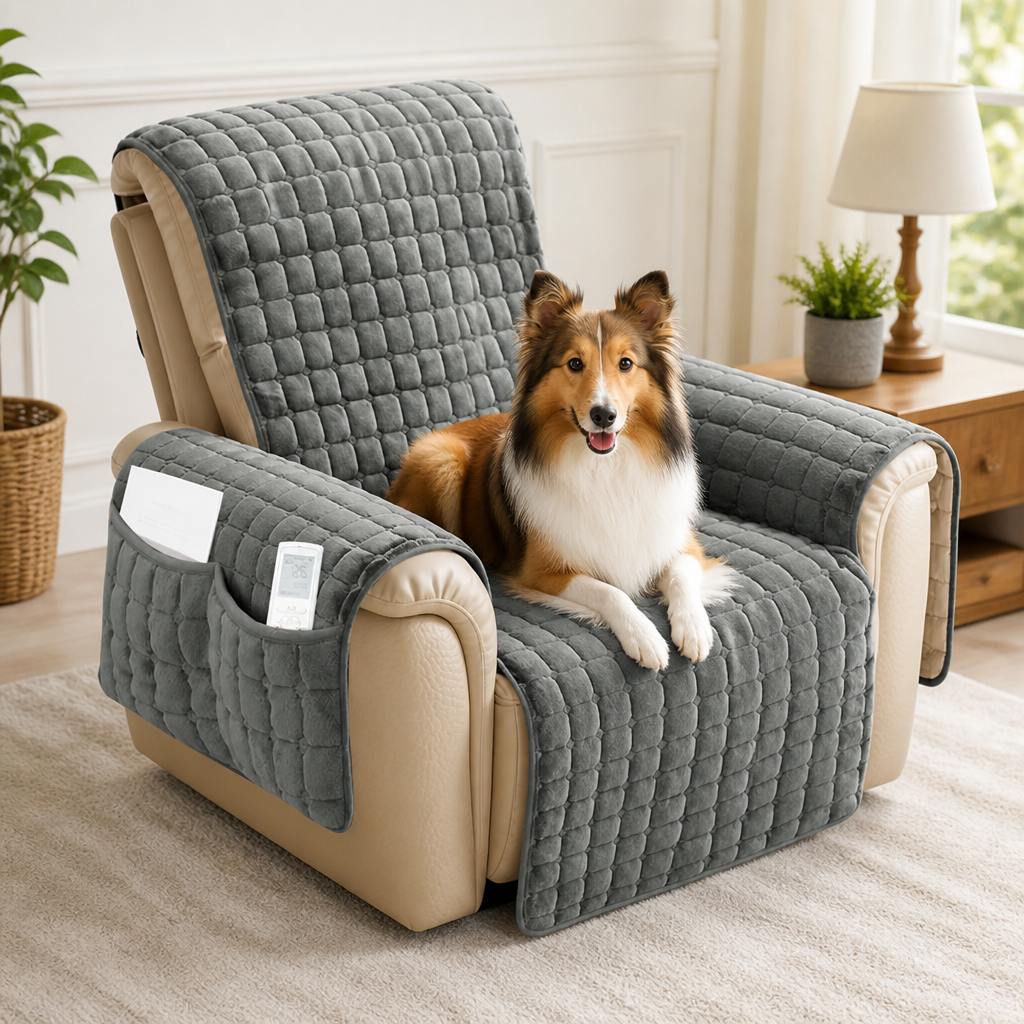 Ortekor Quilted Waterproof & Anti-Slip Recliner Cover (Side Pockets)