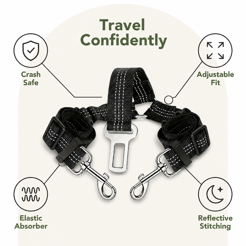 Ortekor Reflective Elastic Shock-Absorbing Car Seat Tether
