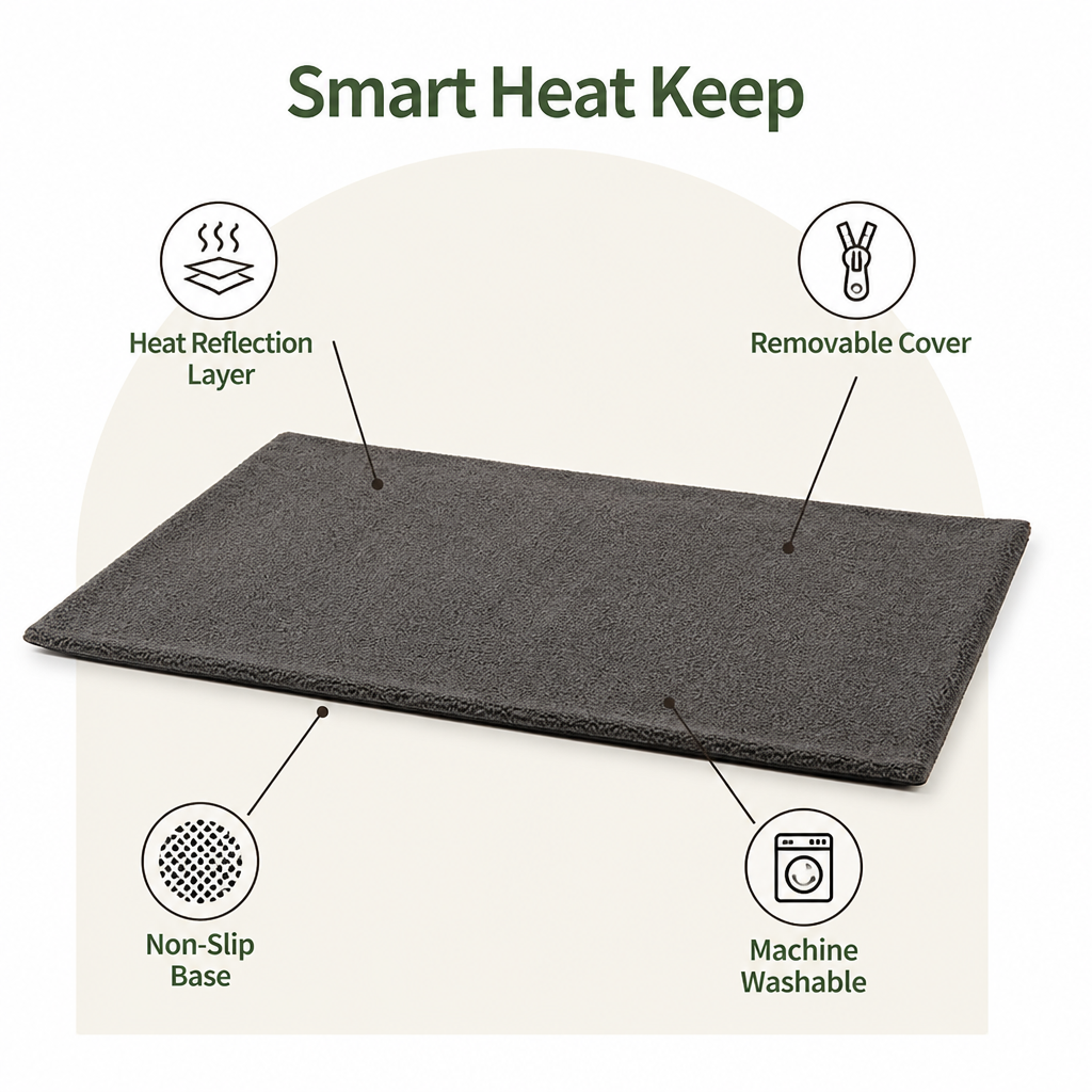 Ortekor Self-Heating Lambswool Non-Slip Pet Mat (Removable Cover)