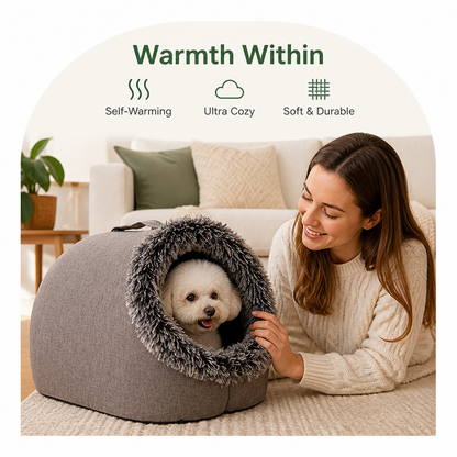 Ortekor Self-Warming Coral Velvet Pet Cave Bed