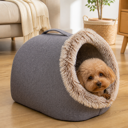 Ortekor Self-Warming Coral Velvet Pet Cave Bed