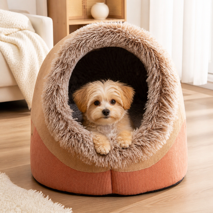 Ortekor Self-Warming Coral Velvet Pet Cave Bed