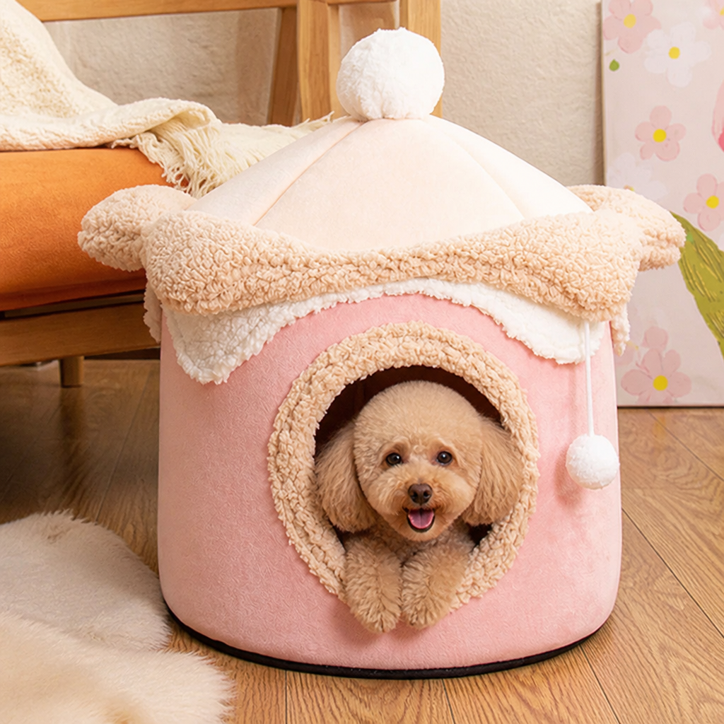 Ortekor Self-Warming Coral Velvet Pet Tent Bed