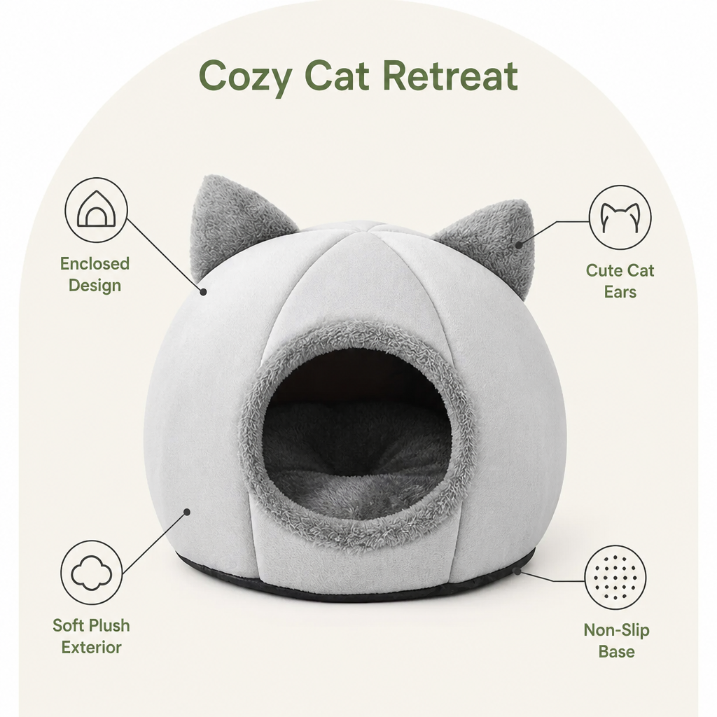 Ortekor Semi-Closed Non-Slip Cat Bed (Removable Cushion)