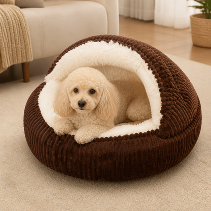 Ortekor Semi-Enclosed Plush Pet Bed (Removable Washable Pad)