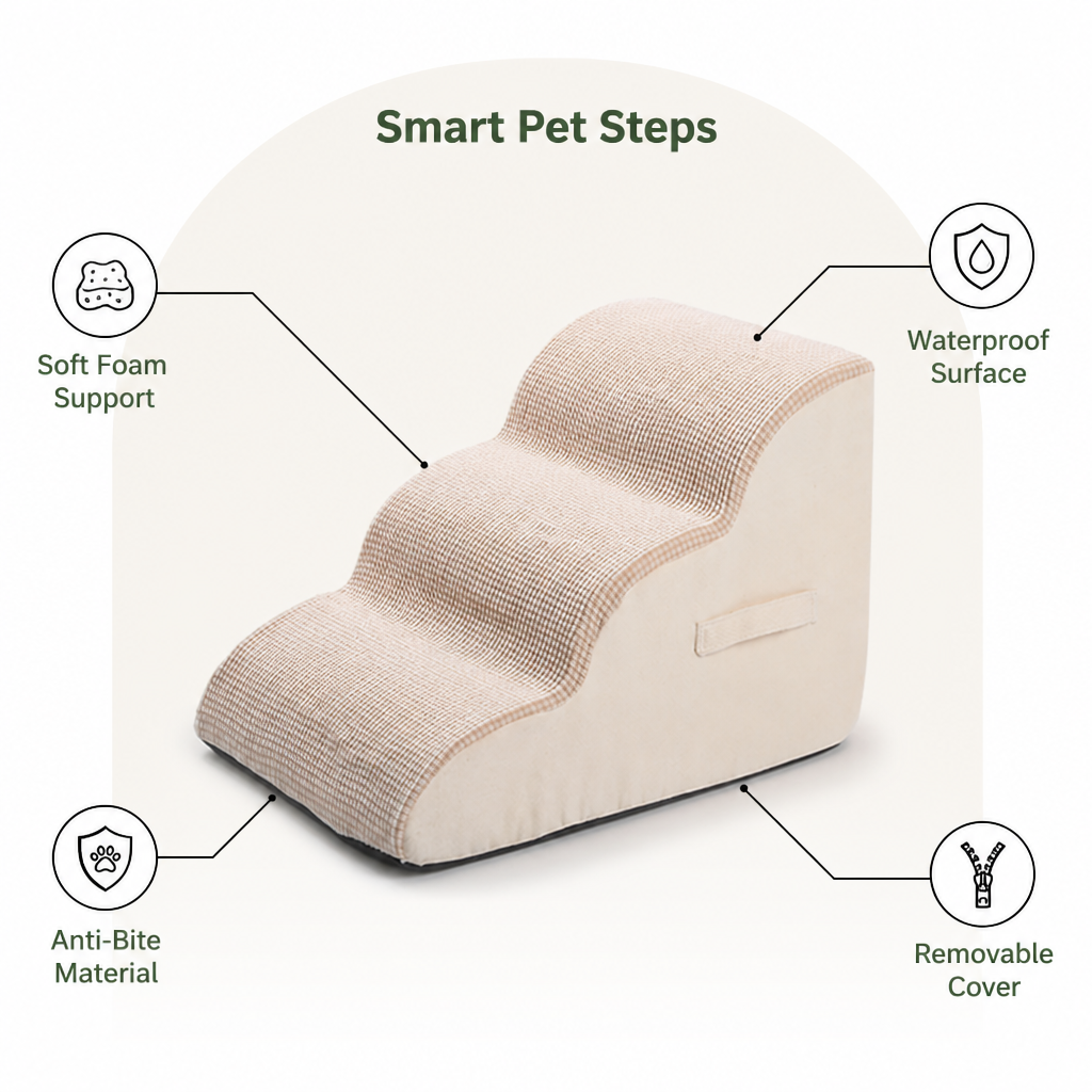 Ortekor Senior-Friendly Soft Foam 3-Step Pet Stairs