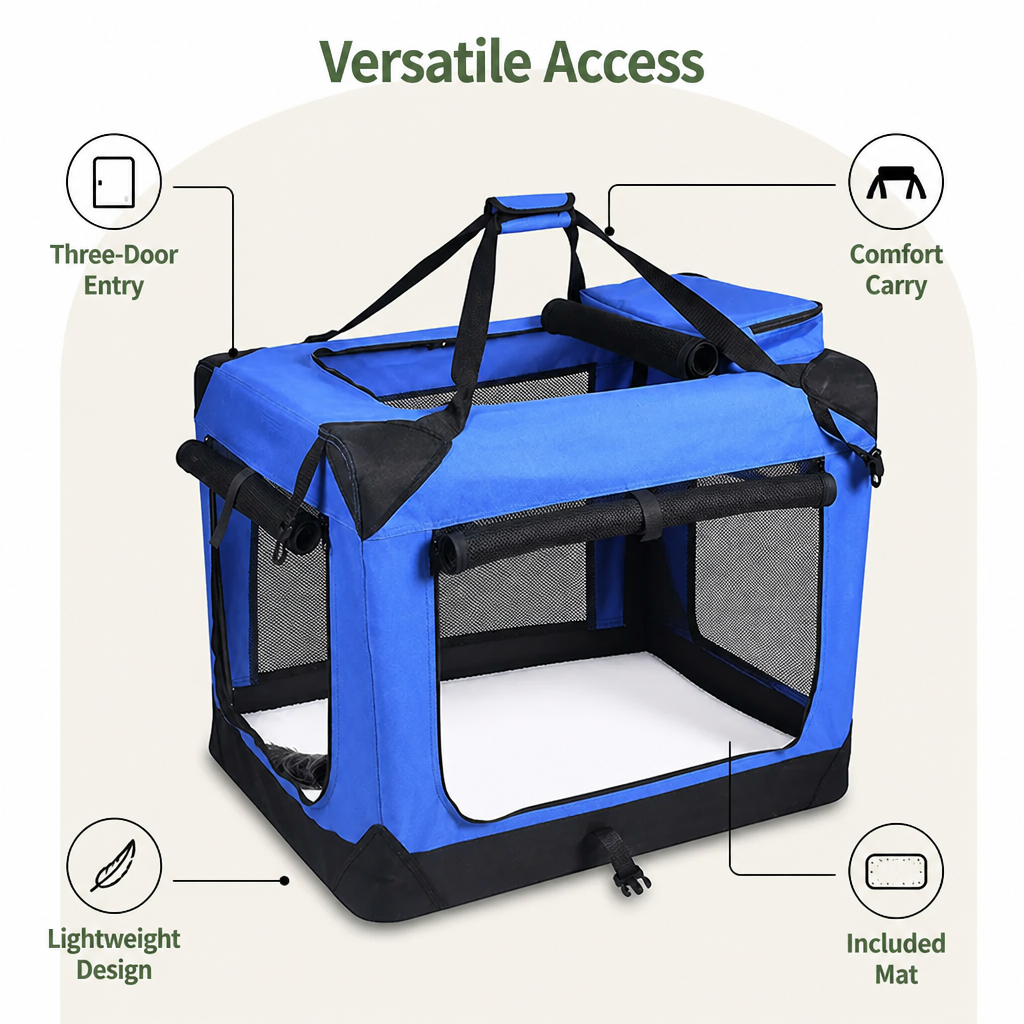 Ortekor Soft-Sided 3-Door Foldable Travel Carrier (Includes Mat & Straps)