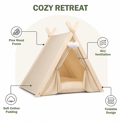 Ortekor Solid Pine Frame & Velvet Cushion Pet Tent (Foldable)