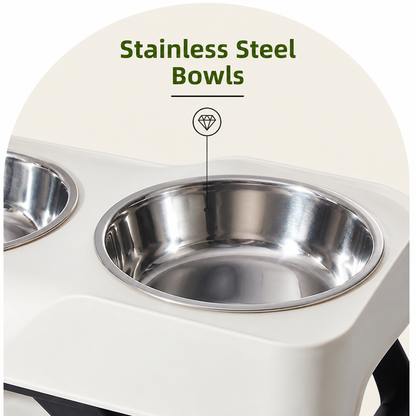 Ortekor Stainless Steel Bowls & Non-Slip Double-Bowl Pet Feeder (Foldable Stand)