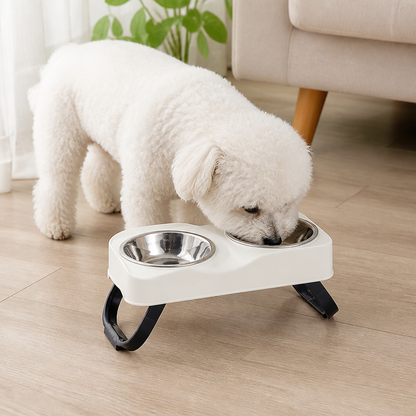 Ortekor Stainless Steel Bowls & Non-Slip Double-Bowl Pet Feeder (Foldable Stand)