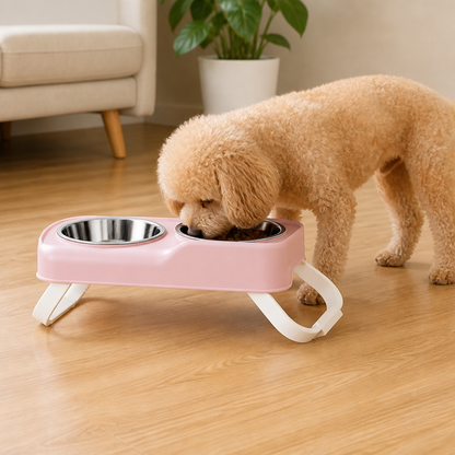 Ortekor Stainless Steel Bowls & Non-Slip Double-Bowl Pet Feeder (Foldable Stand)