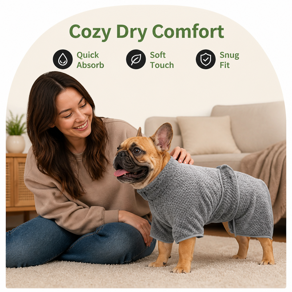 Ortekor Super-Absorbent Coral Fleece & Adjustable Dog Drying Coat