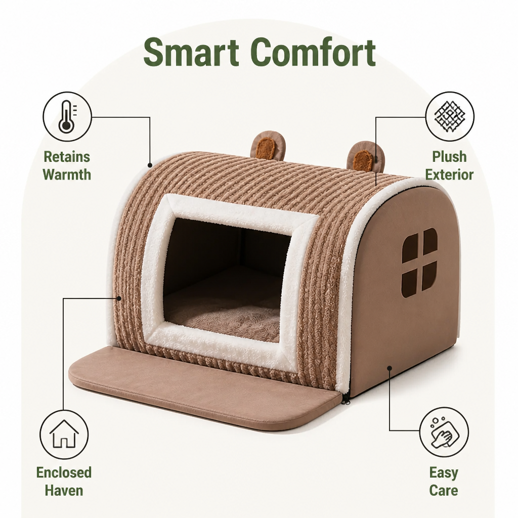 Ortekor Thermal Plush Cotton Enclosed Dog Bed