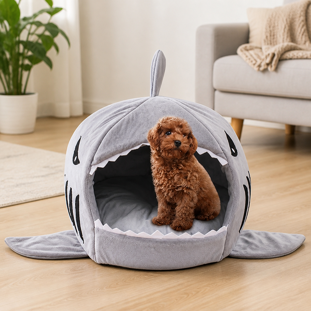 Ortekor Thermally Insulated Shark Plush Cave Bed (Detachable Washable Cushion)