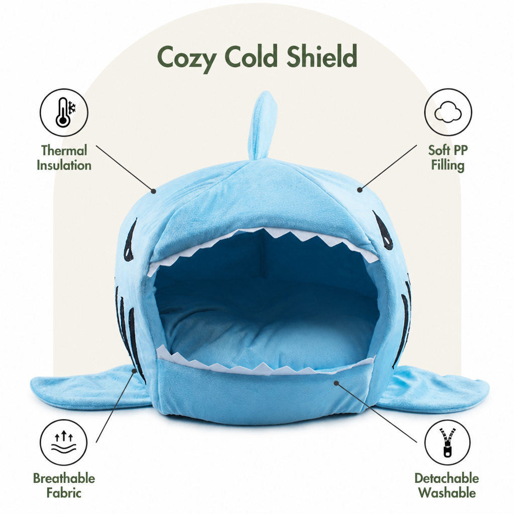 Ortekor Thermally Insulated Shark Plush Cave Bed (Detachable Washable Cushion)