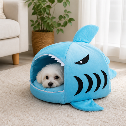 Ortekor Thermally Insulated Shark Plush Cave Bed (Detachable Washable Cushion)