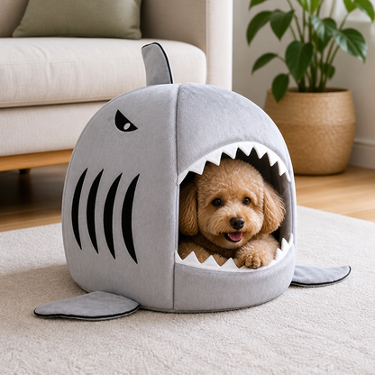 Ortekor Thermally Insulated Shark Plush Cave Bed (Detachable Washable Cushion)